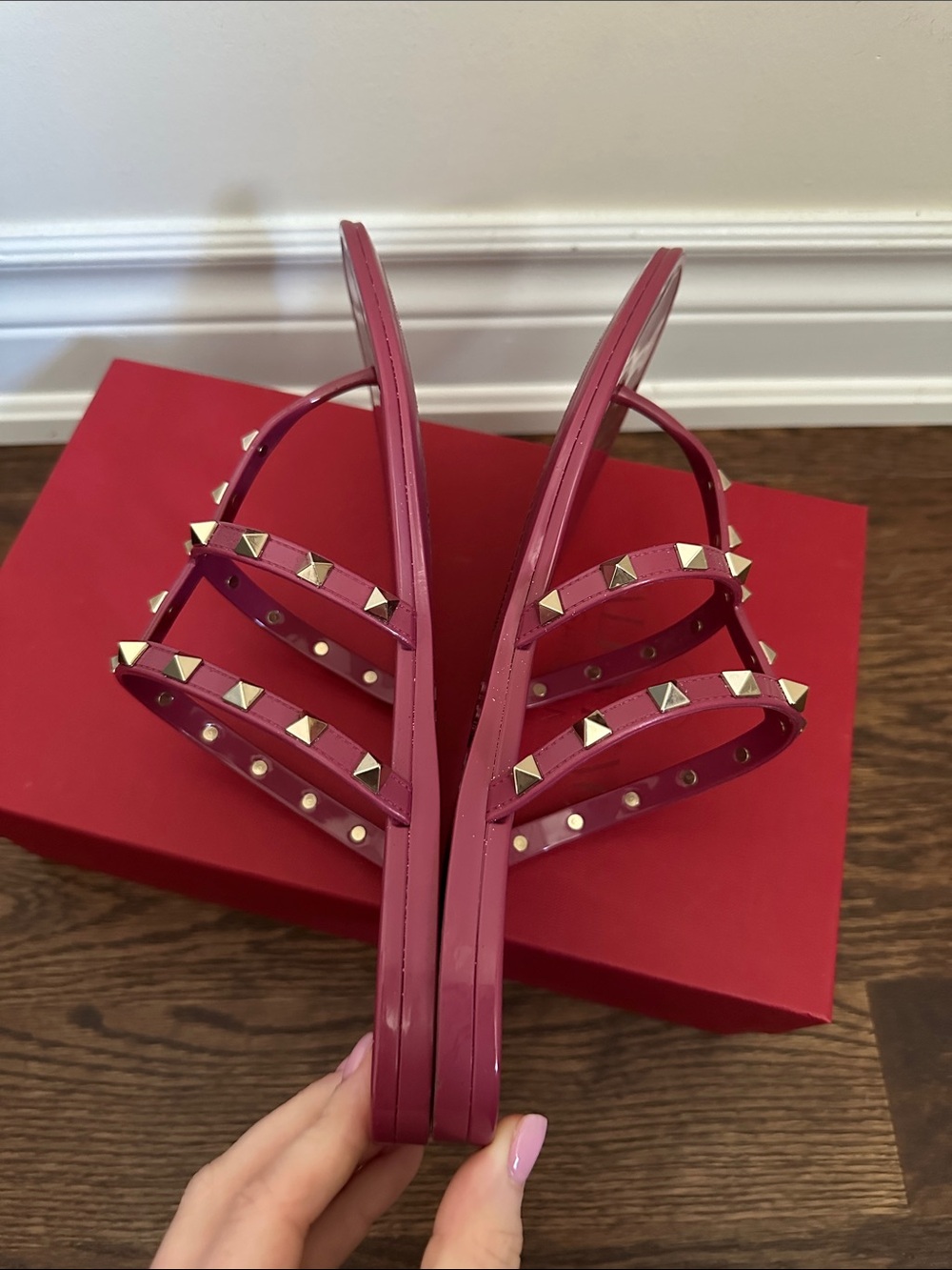 Valentino Pink Jelly Studded Thong Sandals - Picture 6 of 14